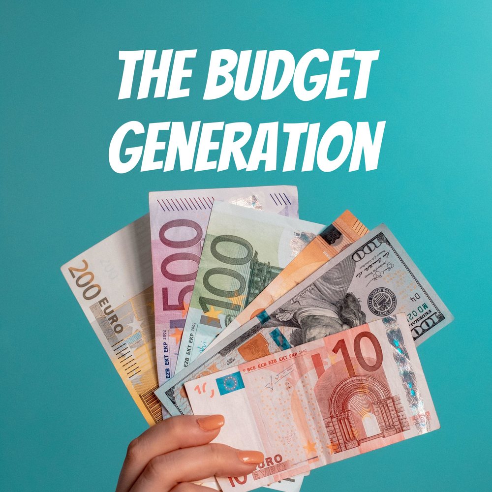 The Budget Generation podcast artwork, a hand holding a fan of euro notes